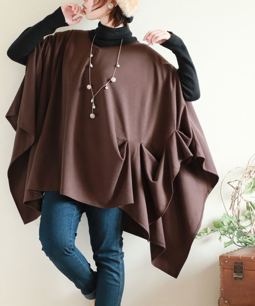 フリル揺れるポンチョ風重ね着トップス（Tシャツ/カットソー）｜Sawa a la mode（サワアラモード）