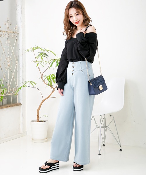 Julia Boutique（ジュリアブティック）の「脚長ハイウエストワイドパンツ/510229（その他パンツ・レディース・ライトブルー/ブラック/ネイビー・LL/S/M/L）」の5枚目の写真