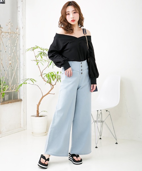 Julia Boutique（ジュリアブティック）の「脚長ハイウエストワイドパンツ/510229（その他パンツ・レディース・ライトブルー/ブラック/ネイビー・LL/S/M/L）」の7枚目の写真