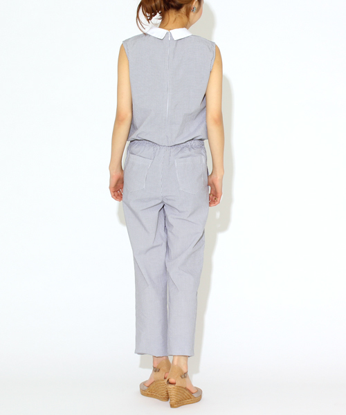 Ray BEAMS（レイビームス）の「○Ray BEAMS / フラットカラー チェックサロペット（サロペット/オーバーオール・レディース・ホワイト/ブルー・0/1）」の4枚目の写真