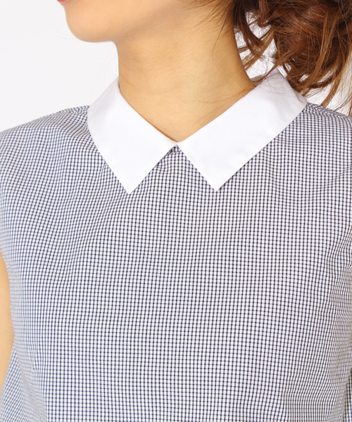 Ray BEAMS（レイビームス）の「○Ray BEAMS / フラットカラー チェックサロペット（サロペット/オーバーオール・レディース・ホワイト/ブルー・0/1）」の5枚目の写真