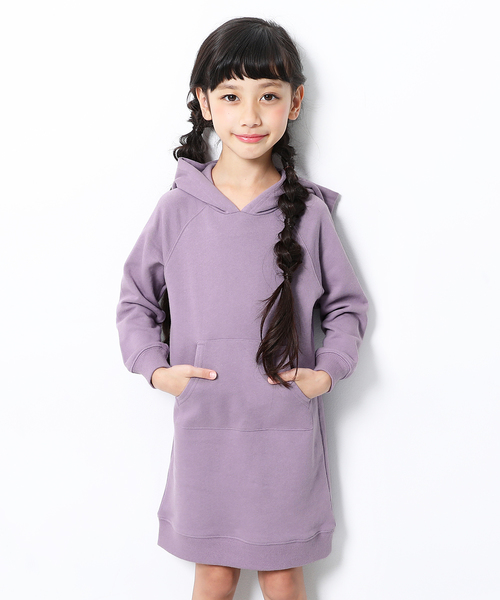 devirock（デビロック）の「スウェット長袖パーカーワンピース（ワンピース・キッズ・ブラック/杢グレー/ネイビー/グリーン系その他/カーキ/ラベンダー/ワイン/パープル系その他/スモークピンク/モカ/ライトブラウン/キャメル・80ｃｍ/90cm/100cm/110cm/120cm/130cm/140cm/150cm/160cm）」の8枚目の写真