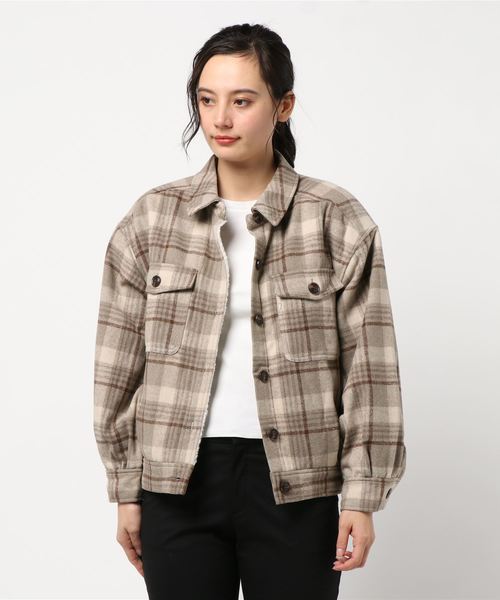 one way（ワンウェイ）の「裏ボアチェックジャケット（その他アウター・レディース・ホワイト/ベージュ/ライトグレー・M）」の8枚目の写真