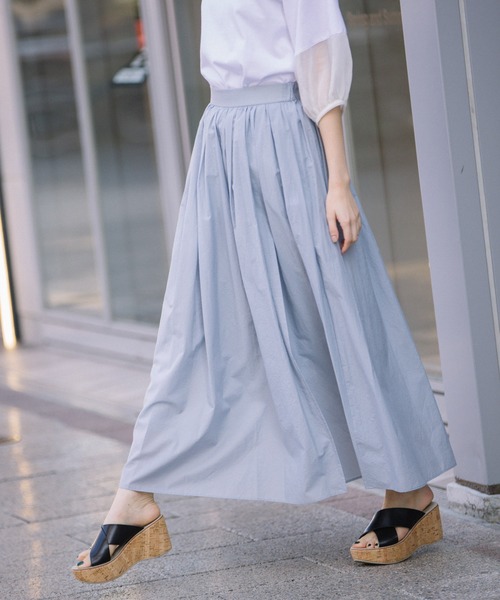 Munich（ミューニック）の「コットンナイロンペーパーローン　ギャザーマキシスカート（スカート・レディース・ブラック/ベージュ/グレイッシュブルー・S/M）」の3枚目の写真