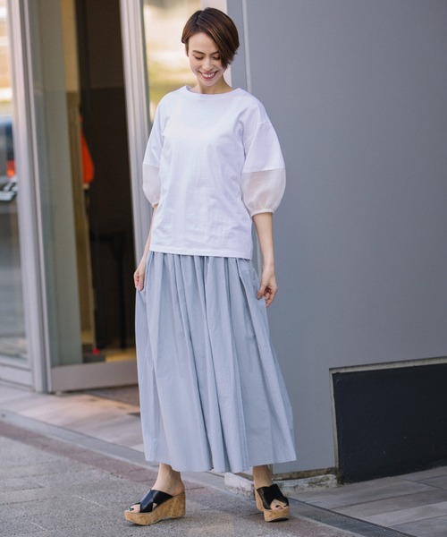 Munich（ミューニック）の「コットンナイロンペーパーローン　ギャザーマキシスカート（スカート・レディース・ブラック/ベージュ/グレイッシュブルー・S/M）」の17枚目の写真