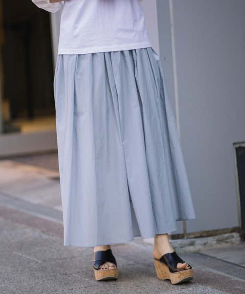 Munich（ミューニック）の「コットンナイロンペーパーローン　ギャザーマキシスカート（スカート・レディース・ブラック/ベージュ/グレイッシュブルー・S/M）」の12枚目の写真