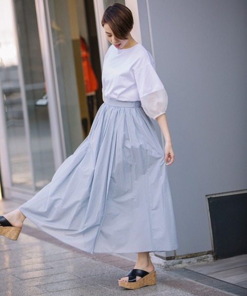 Munich（ミューニック）の「コットンナイロンペーパーローン　ギャザーマキシスカート（スカート・レディース・ブラック/ベージュ/グレイッシュブルー・S/M）」の15枚目の写真