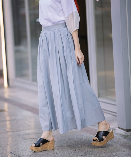 Munich（ミューニック）の「コットンナイロンペーパーローン　ギャザーマキシスカート（スカート・レディース・ブラック/ベージュ/グレイッシュブルー・S/M）」の16枚目の写真