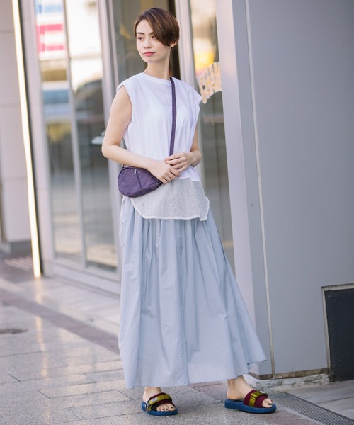 Munich（ミューニック）の「コットンナイロンペーパーローン　ギャザーマキシスカート（スカート・レディース・ブラック/ベージュ/グレイッシュブルー・S/M）」の6枚目の写真