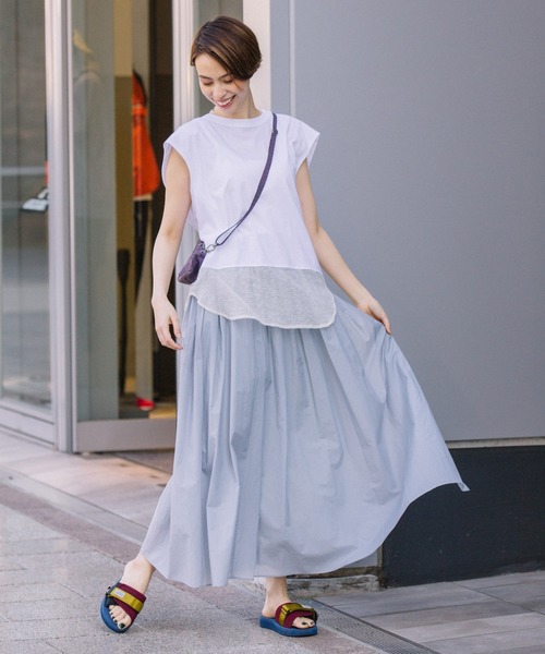 Munich（ミューニック）の「コットンナイロンペーパーローン　ギャザーマキシスカート（スカート・レディース・ブラック/ベージュ/グレイッシュブルー・S/M）」の8枚目の写真