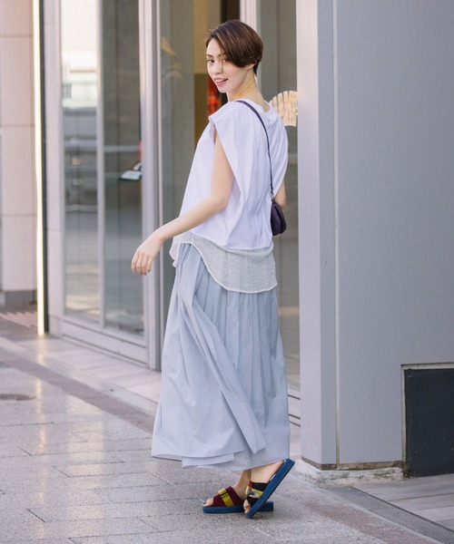 Munich（ミューニック）の「コットンナイロンペーパーローン　ギャザーマキシスカート（スカート・レディース・ブラック/ベージュ/グレイッシュブルー・S/M）」の9枚目の写真