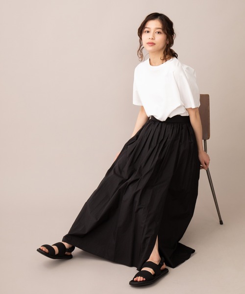 Munich（ミューニック）の「コットンナイロンペーパーローン　ギャザーマキシスカート（スカート・レディース・ブラック/ベージュ/グレイッシュブルー・S/M）」の18枚目の写真