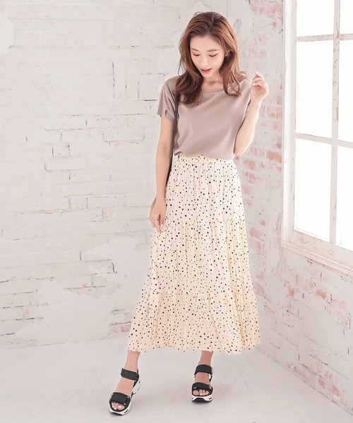 KOBE LETTUCE（コウベレタス）の「ランダムドットフレアロングスカート（スカート・レディース・オフホワイト/ブラック/ライトベージュ・FREE）」の7枚目の写真