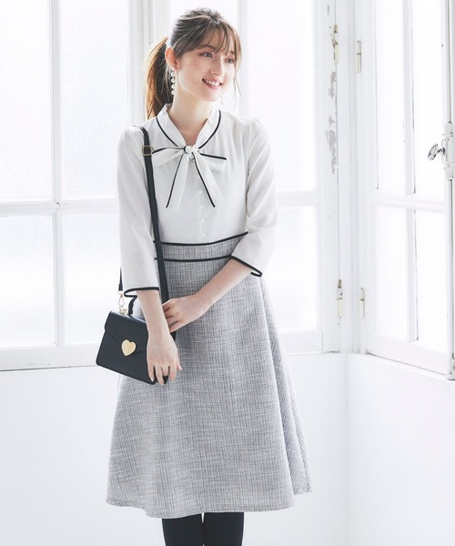 パール付き配色ライン入りボウタイりぼん ツイードドッキングワンピース ワンピース Tocco Closet トッコ クローゼット のファッション通販 Zozotown