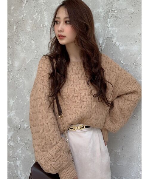 RESEXXY（リゼクシー）の「イレギュラーパターンニットトップス（ニット/セーター・レディース・ブラック/ベージュ/オフホワイト・FREE）」の5枚目の写真