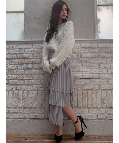 RESEXXY（リゼクシー）の「イレギュラーパターンニットトップス（ニット/セーター・レディース・ブラック/ベージュ/オフホワイト・FREE）」の8枚目の写真