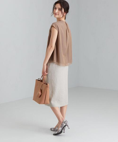 green label relaxing(グリーンレーベルリラクシング)の「CS チュール タック スタンド ネック ブラウス(シャツ/ブラウス・レディース・ダークグレー/モカ・FREE)」の11枚目の写真