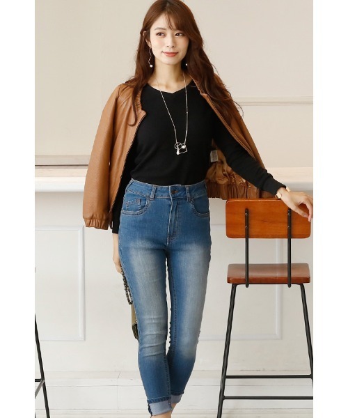 ElegChic（エレグシック）の「ハイウエストスキニーデニム（デニムパンツ・レディース・ネイビー/ブルー・L/4L/XL/XXL/M）」の3枚目の写真