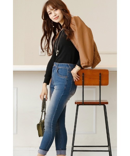 ElegChic（エレグシック）の「ハイウエストスキニーデニム（デニムパンツ・レディース・ネイビー/ブルー・L/4L/XL/XXL/M）」の4枚目の写真