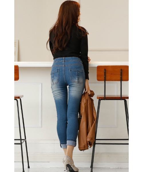 ElegChic（エレグシック）の「ハイウエストスキニーデニム（デニムパンツ・レディース・ネイビー/ブルー・L/4L/XL/XXL/M）」の8枚目の写真