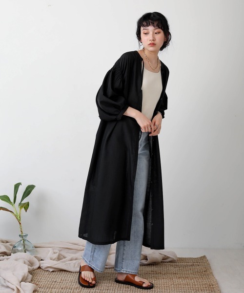 Bab（バブ）の「【WEB限定】前後2way袖ギャザーワンピース（ワンピース・レディース・ブラック/ベージュ/モカ・38）」の15枚目の写真