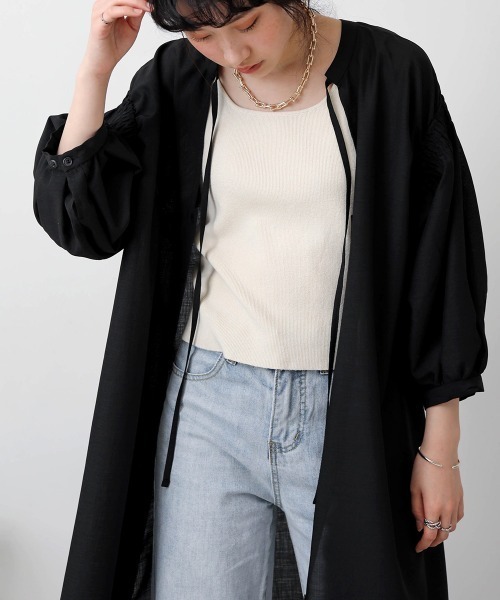 Bab（バブ）の「【WEB限定】前後2way袖ギャザーワンピース（ワンピース・レディース・ブラック/ベージュ/モカ・38）」の8枚目の写真