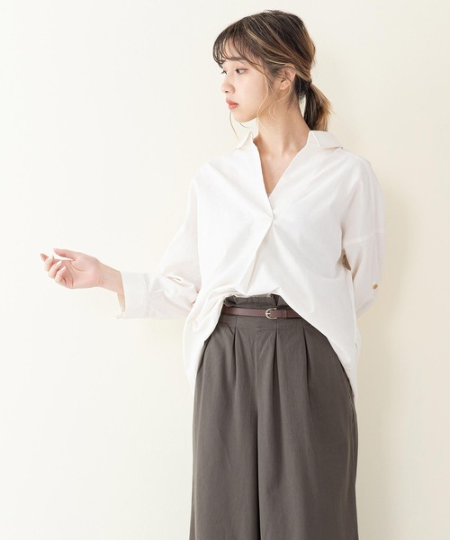 fort point(フォーポイント)の「【C-FORT POINT】コットンリネン シャツブラウス(シャツ/ブラウス・レディース・ベージュ/ダークベージュ・MEDIUM/LARGE)」の1枚目の写真
