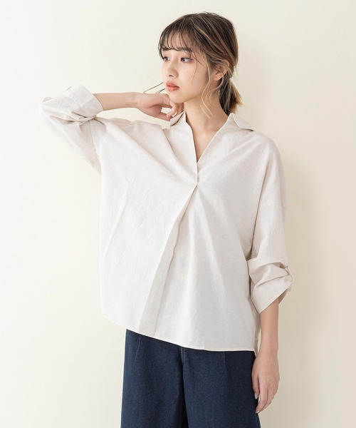 fort point(フォーポイント)の「【C-FORT POINT】コットンリネン シャツブラウス(シャツ/ブラウス・レディース・ベージュ/ダークベージュ・MEDIUM/LARGE)」の2枚目の写真