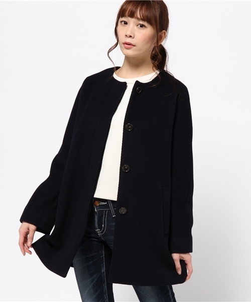Ray BEAMS(レイビームス)の「Ray BEAMS / ビーバー カルゼ ノーカラーコート(その他アウター・レディース・カーキ/ネイビー・1/0)」の2枚目の写真
