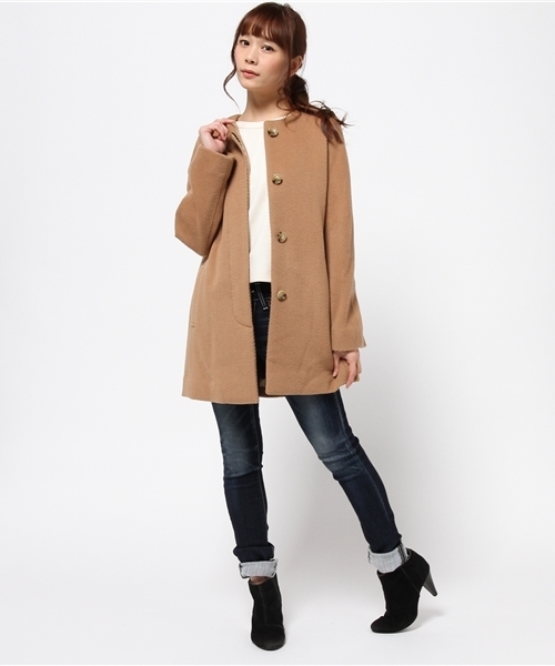 Ray BEAMS(レイビームス)の「Ray BEAMS / ビーバー カルゼ ノーカラーコート(その他アウター・レディース・カーキ/ネイビー・1/0)」の15枚目の写真