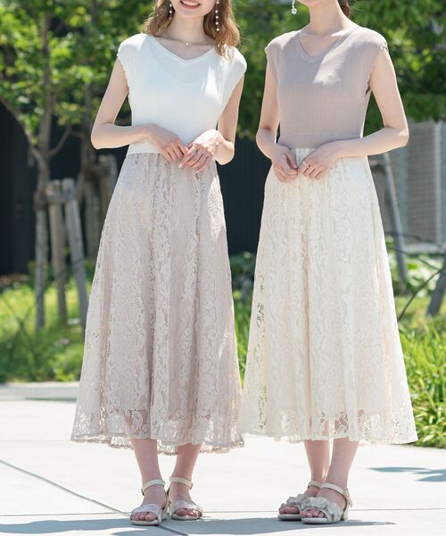 MAJESTIC LEGON（マジェスティックレゴン）の「ニットドッキングレースワンピ（ワンピース・レディース・ベージュ/グレー/オフホワイト/ピンクベージュ/ブラック・SMALL/MEDIUM）」の16枚目の写真