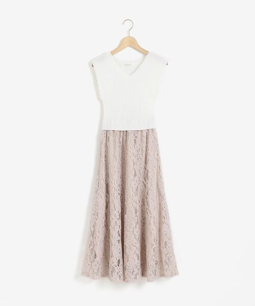 MAJESTIC LEGON（マジェスティックレゴン）の「ニットドッキングレースワンピ（ワンピース・レディース・ベージュ/グレー/オフホワイト/ピンクベージュ/ブラック・SMALL/MEDIUM）」の17枚目の写真