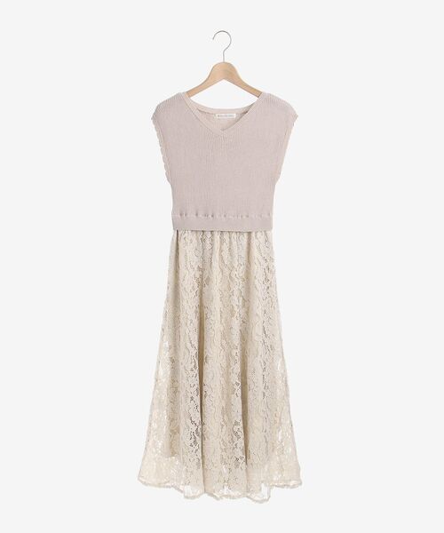 MAJESTIC LEGON（マジェスティックレゴン）の「ニットドッキングレースワンピ（ワンピース・レディース・ベージュ/グレー/オフホワイト/ピンクベージュ/ブラック・SMALL/MEDIUM）」の18枚目の写真