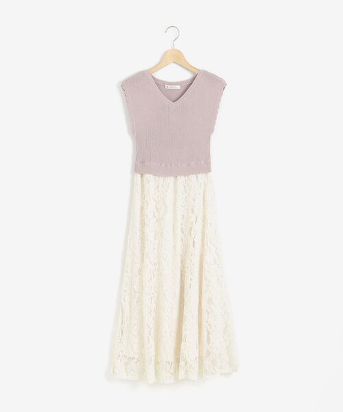 MAJESTIC LEGON（マジェスティックレゴン）の「ニットドッキングレースワンピ（ワンピース・レディース・ベージュ/グレー/オフホワイト/ピンクベージュ/ブラック・SMALL/MEDIUM）」の19枚目の写真