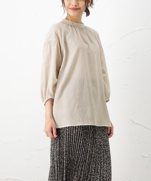 NAVY（ネイビー）の「綿シフォンプチハイネックブラウス（シャツ/ブラウス・レディース・ピンク/ブラック/ライトグレー・フリー）」の7枚目の写真