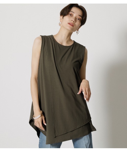 AZUL by moussy（アズールバイマウジー）の「ICE CLEAN LAYERED TANK/アイスクリーンレイヤードタンク（タンクトップ・レディース・ダークカーキ/ブラック/ダークオレンジ・SMALL/MEDIUM）」の2枚目の写真