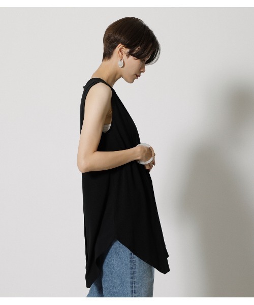 AZUL by moussy（アズールバイマウジー）の「ICE CLEAN LAYERED TANK/アイスクリーンレイヤードタンク（タンクトップ・レディース・ダークカーキ/ブラック/ダークオレンジ・SMALL/MEDIUM）」の4枚目の写真