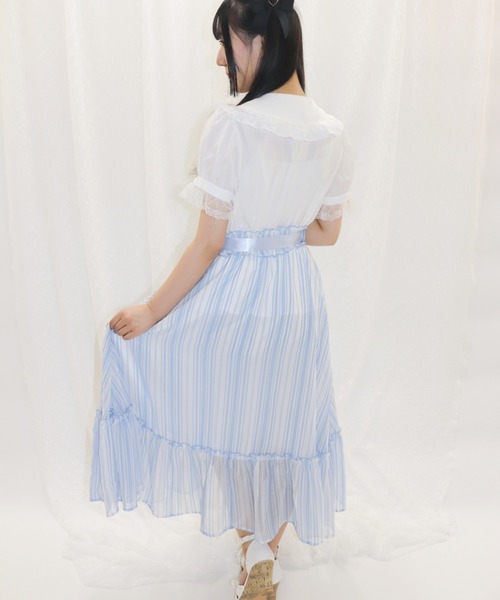 Secret Honey(シークレットハニー)の「マルチストライプロングフレアスカート(スカート・レディース・ブルー/ベージュ・MEDIUM)」の7枚目の写真