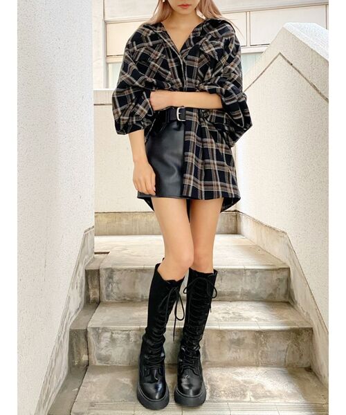 GYDA（ジェイダ）の「ドルマンBIGチェックシャツ（シャツ/ブラウス・レディース・ブラック/ベージュ/ブラウン・FREE）」の15枚目の写真