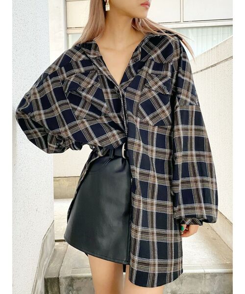 GYDA（ジェイダ）の「ドルマンBIGチェックシャツ（シャツ/ブラウス・レディース・ブラック/ベージュ/ブラウン・FREE）」の16枚目の写真