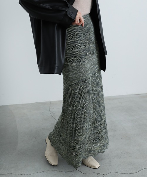 select MOCA(セレクトモカ)の「2021 AW ランダム編みニットタイトスカート(スカート・レディース・ネイビー/グレー/ライトグリーン・FREE)」の3枚目の写真