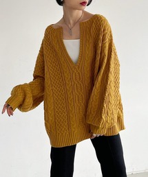 PAGEBOY | 【WEB限定アイテム】ケーブルＶネックプルオーバー / オーバーサイズ / ボリューム袖 / ケーブルニット(ニット/セーター)