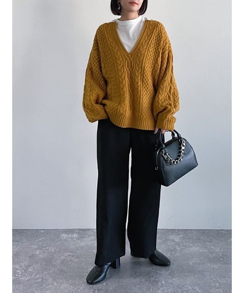 PAGEBOY(ページボーイ)の「〈手洗い可能〉WEB限定アイテム / ケーブルVネックプルオーバー(ニット/セーター・レディース・ダークブラウン/ベージュ/オフホワイト/グリーン/ブルー/マスタード/レッド/ブラック/ライトグリーン/ブルー系その他・FREE)」の15枚目の写真