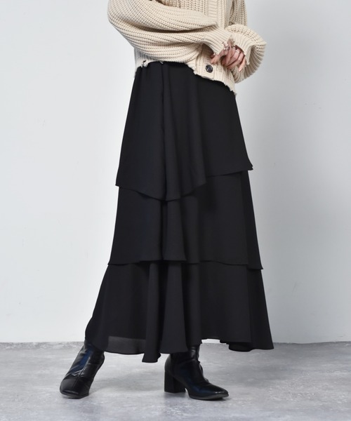 RETRO GIRL（レトロガール）の「アソート柄ティアードスカート（スカート・レディース・ブラック/ベージュ/ホワイト系その他/オレンジ・FREE）」の2枚目の写真