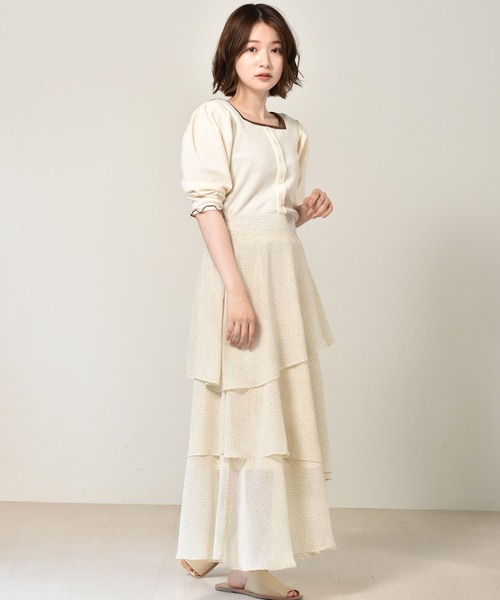 RETRO GIRL（レトロガール）の「アソート柄ティアードスカート（スカート・レディース・ブラック/ベージュ/ホワイト系その他/オレンジ・FREE）」の5枚目の写真