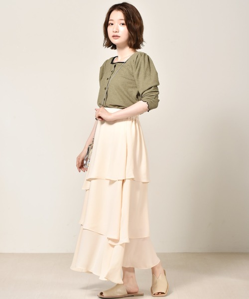 RETRO GIRL（レトロガール）の「アソート柄ティアードスカート（スカート・レディース・ブラック/ベージュ/ホワイト系その他/オレンジ・FREE）」の16枚目の写真