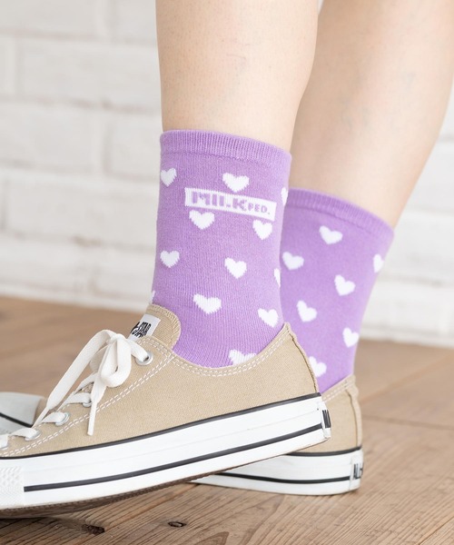 MILKFED.(ミルクフェド)の「BAR AND HEART PATTERN SOCKS SET(ソックス/靴下・レディース・アッシュ/レッド/ライトパープル/ブラック・ONE SIZE)」の3枚目の写真