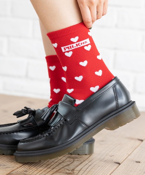 MILKFED.(ミルクフェド)の「BAR AND HEART PATTERN SOCKS SET(ソックス/靴下・レディース・アッシュ/レッド/ライトパープル/ブラック・ONE SIZE)」の4枚目の写真