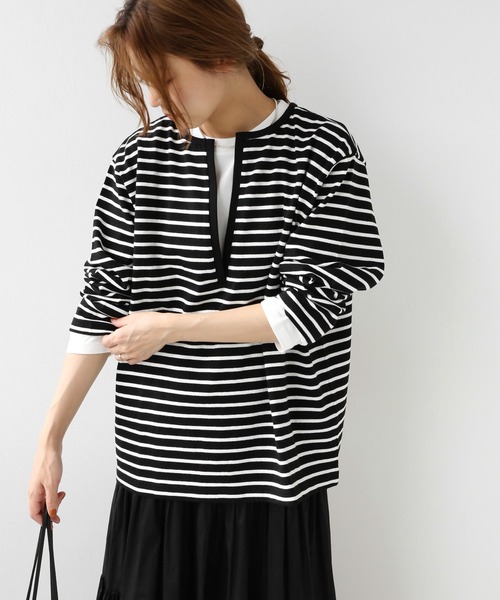 JOURNAL STANDARD relume(ジャーナルスタンダード レリューム)の「フロントスリットボーダープルオーバー◆(Tシャツ/カットソー・レディース・ブラック/ブラウン・FREE)」の2枚目の写真