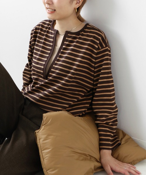 JOURNAL STANDARD relume(ジャーナルスタンダード レリューム)の「フロントスリットボーダープルオーバー◆(Tシャツ/カットソー・レディース・ブラック/ブラウン・FREE)」の17枚目の写真